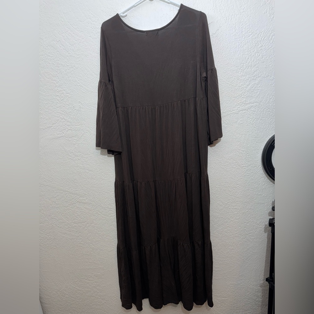 Natural Life Chocolate Brown Tiered Long Maxi Dress Size M - Picture 2 of 5